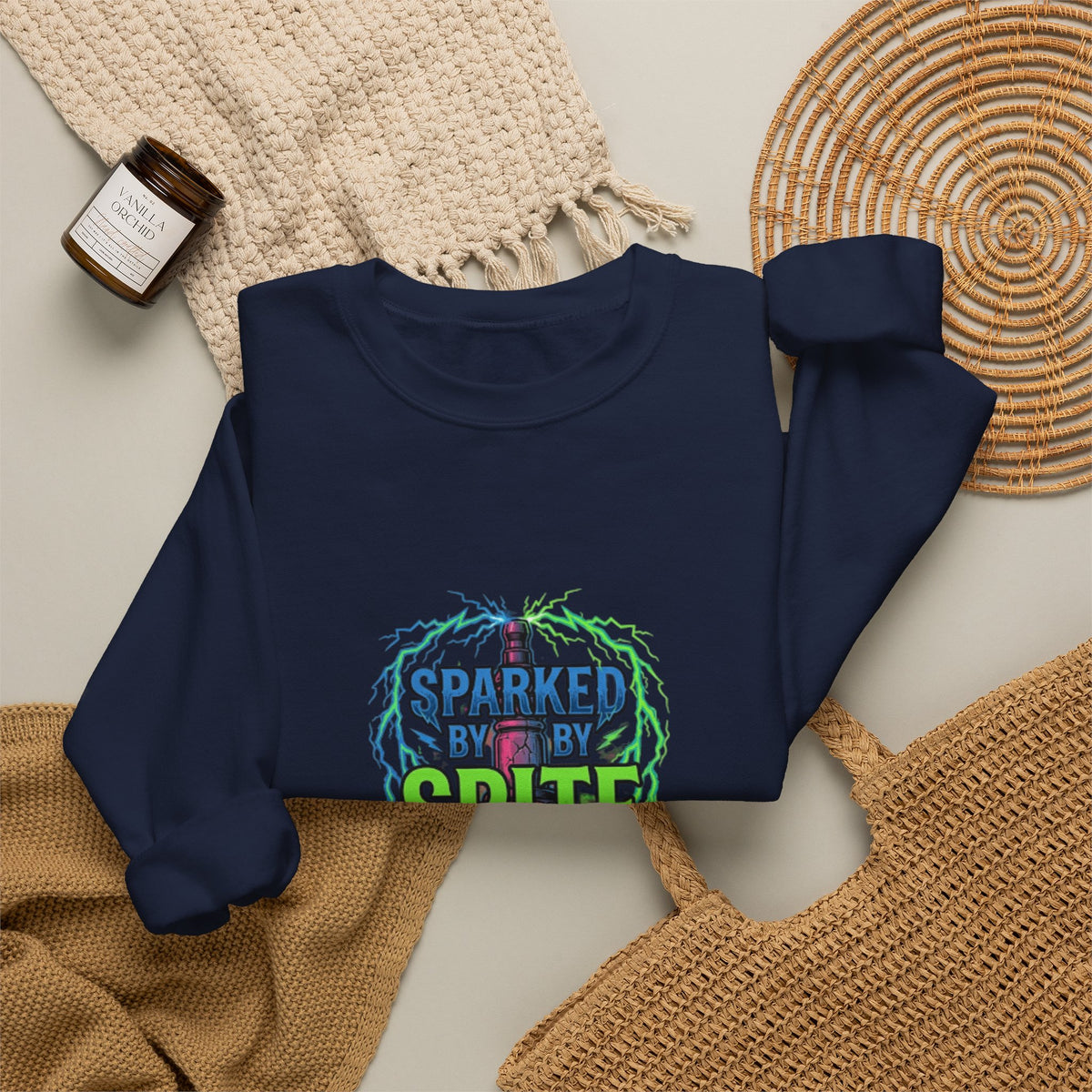 Crewneck Sweatshirt “Sparked by Spite” Lightning Skull Graphic