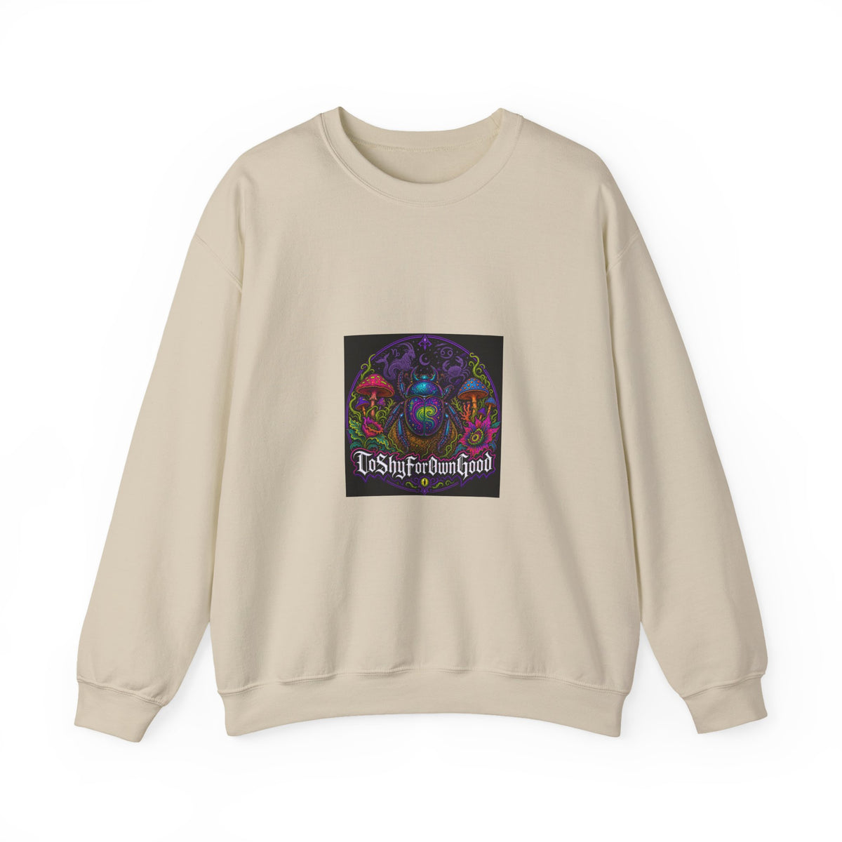 Crewneck Sweatshirt — Psychedelic Skull & Mushroom Art with “To Shuff Around” Text