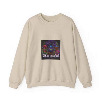 Crewneck Sweatshirt — Psychedelic Skull & Mushroom Art with “To Shuff Around” Text