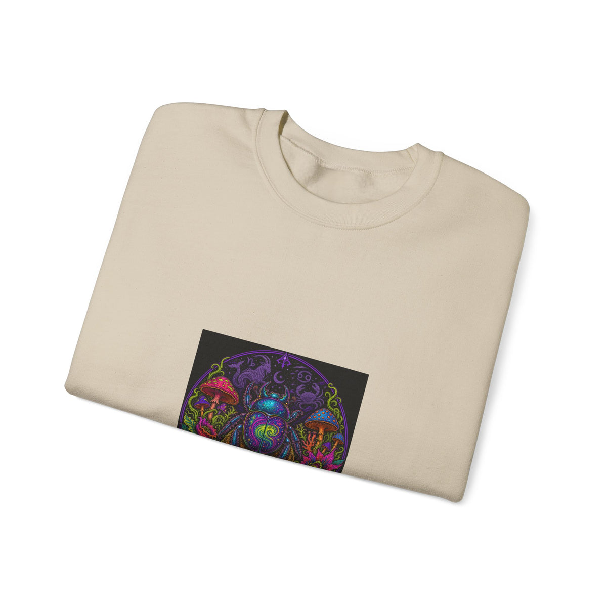 Crewneck Sweatshirt — Psychedelic Skull & Mushroom Art with “To Shuff Around” Text