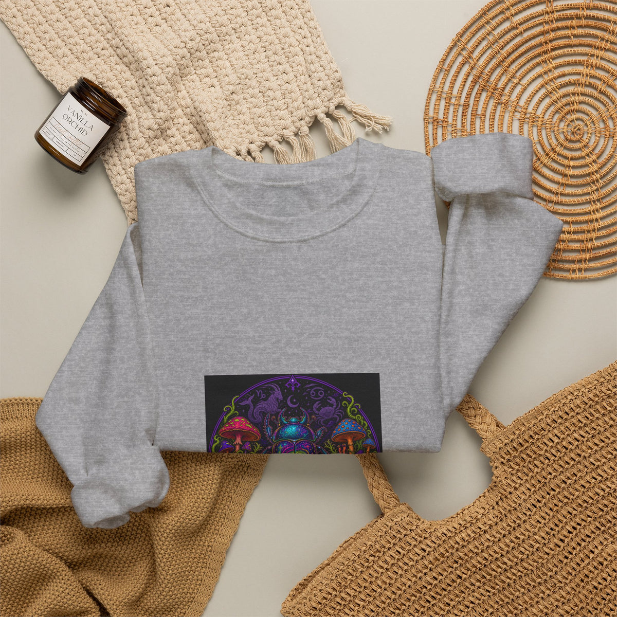 Crewneck Sweatshirt — Psychedelic Skull & Mushroom Art with “To Shuff Around” Text