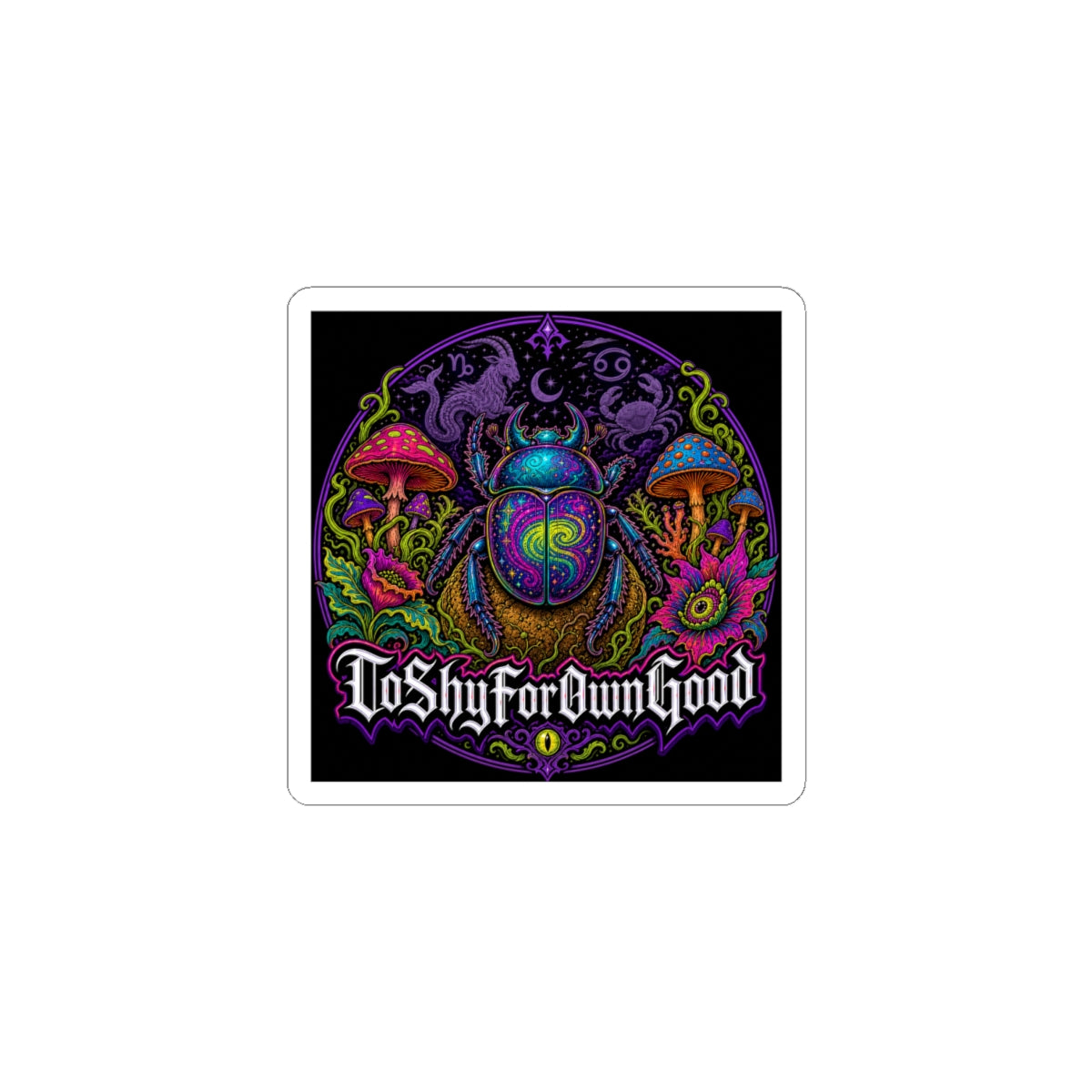 Psychedelic Scarab Sticker — "To Shy For Own Good" Kiss-Cut Vinyl