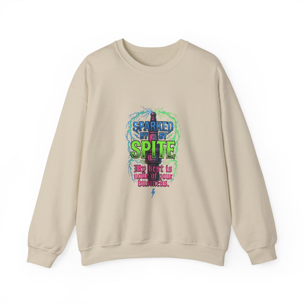 Crewneck Sweatshirt “Sparked by Spite” Lightning Skull Graphic
