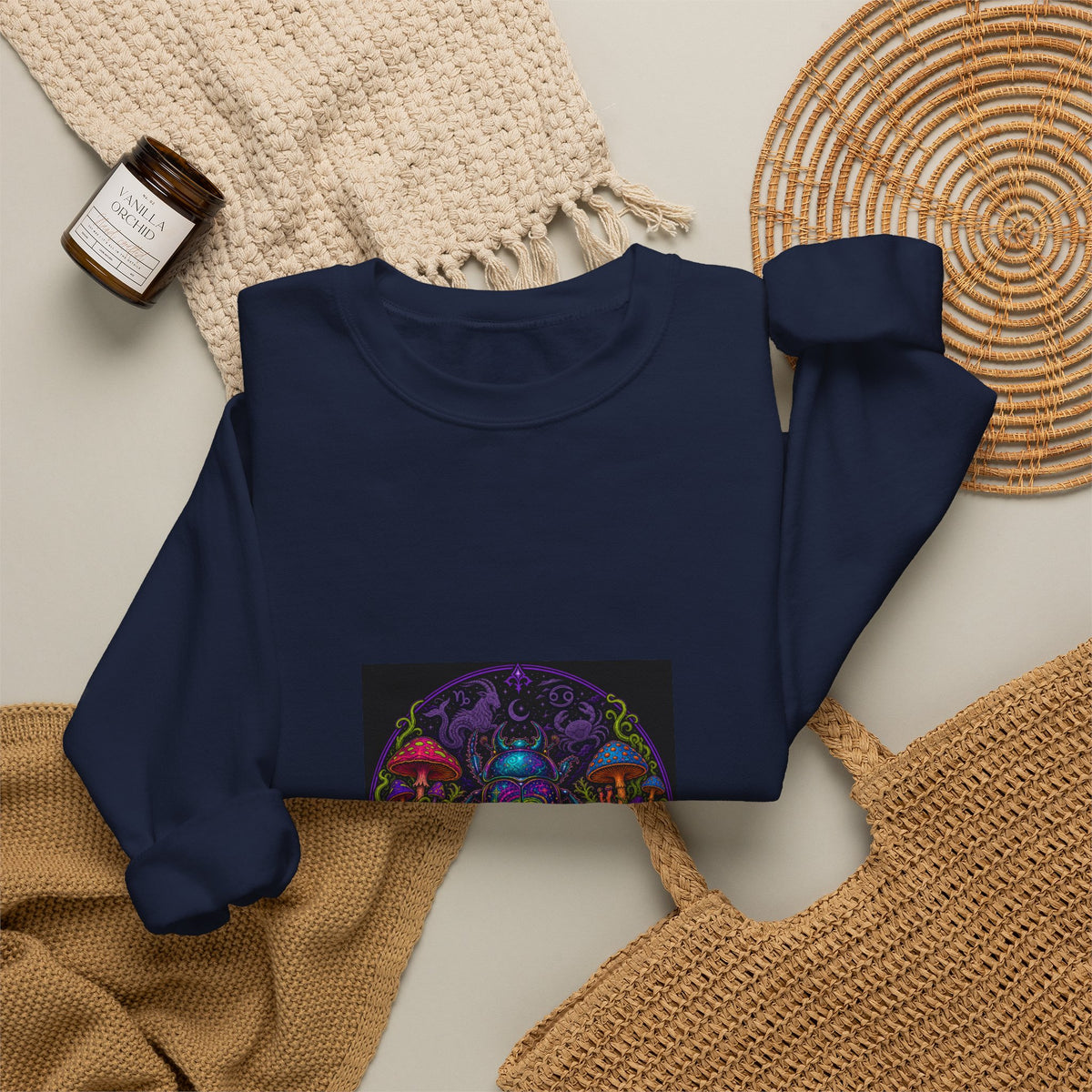 Crewneck Sweatshirt — Psychedelic Skull & Mushroom Art with “To Shuff Around” Text