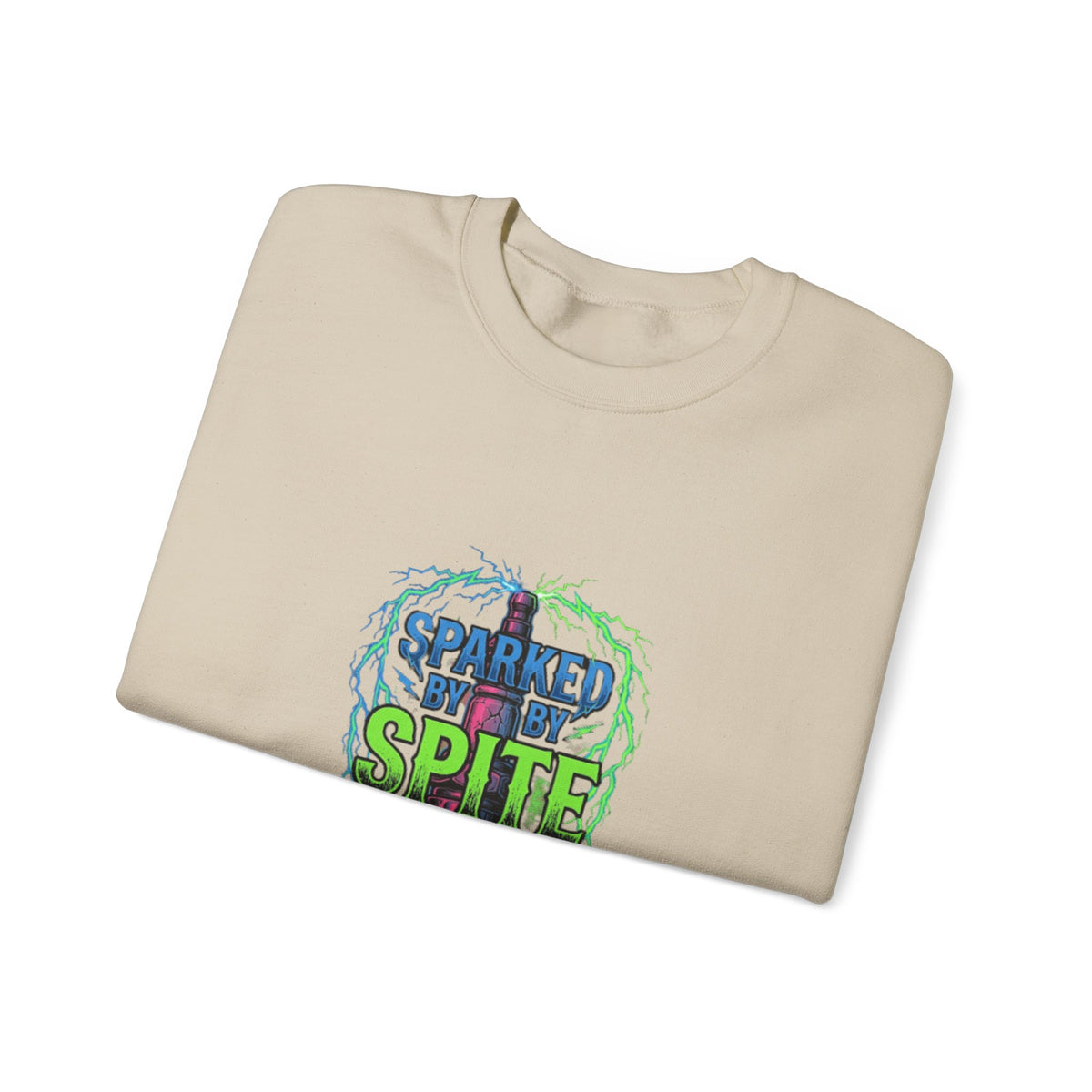 Crewneck Sweatshirt “Sparked by Spite” Lightning Skull Graphic