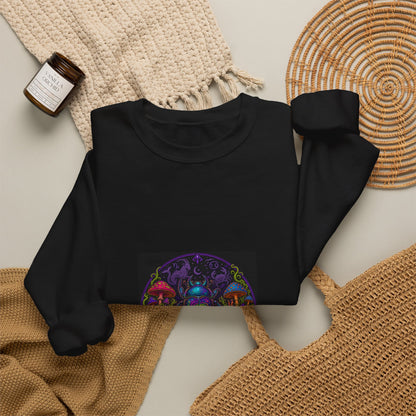 Crewneck Sweatshirt — Psychedelic Skull & Mushroom Art with “To Shuff Around” Text