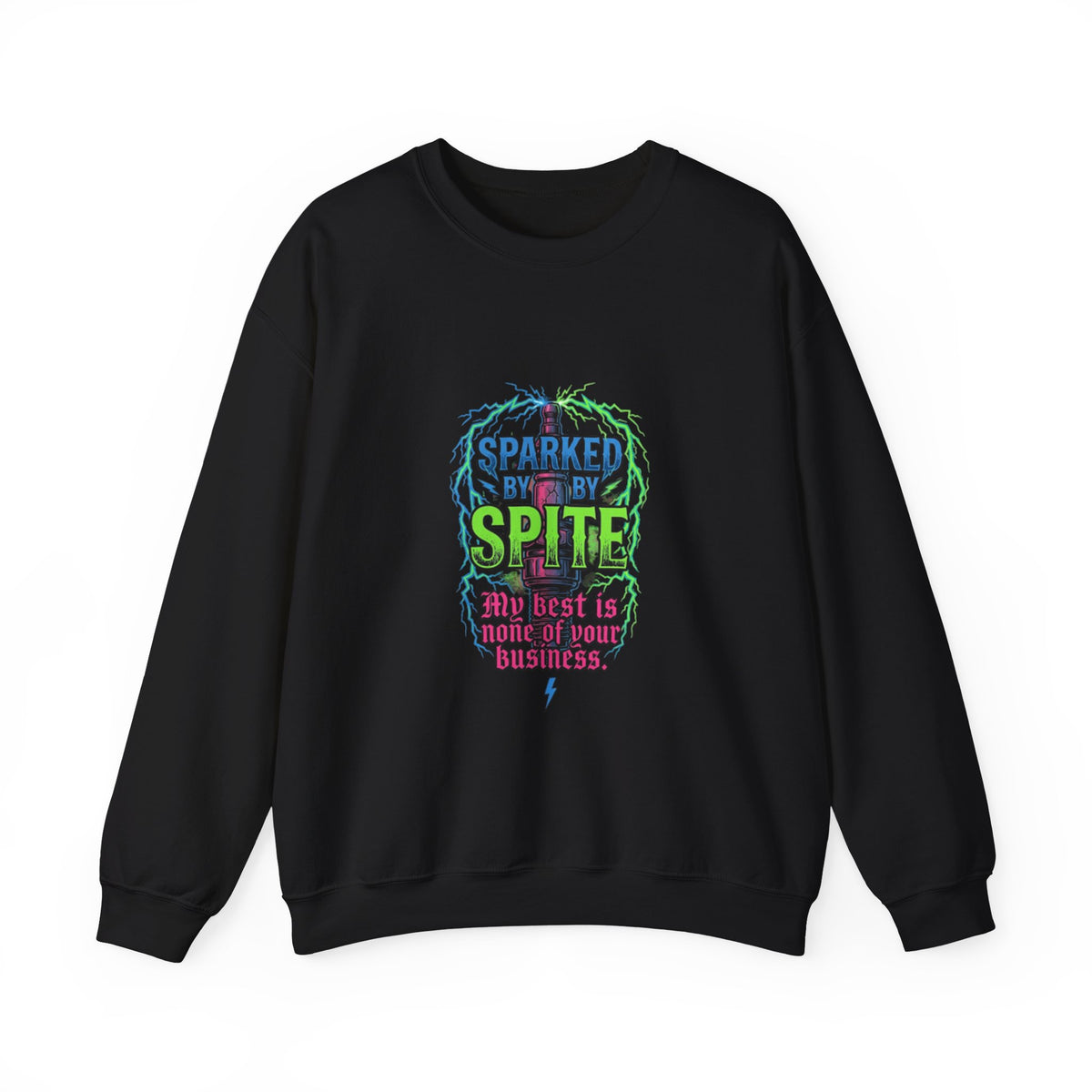 Crewneck Sweatshirt “Sparked by Spite” Lightning Skull Graphic