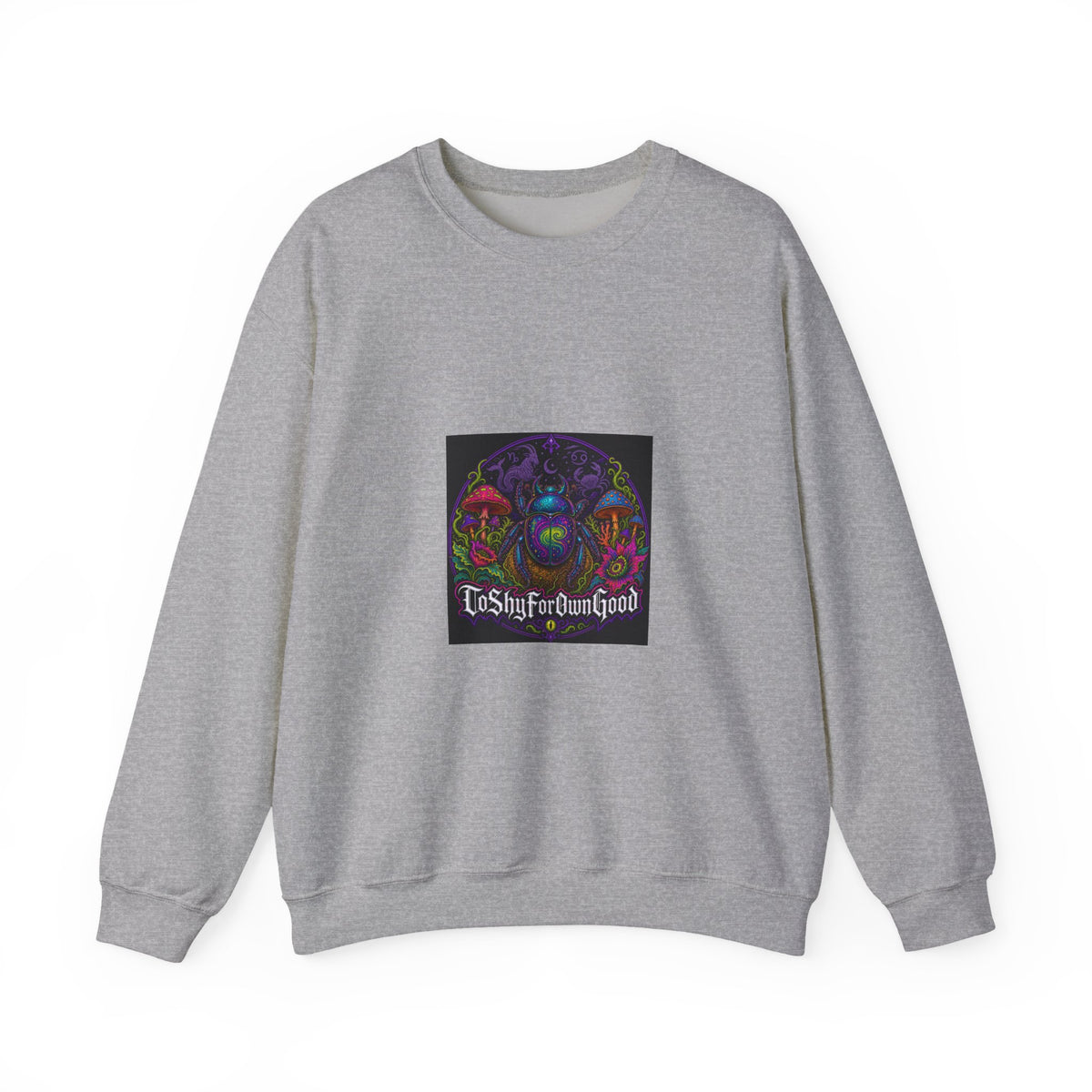 Crewneck Sweatshirt — Psychedelic Skull & Mushroom Art with “To Shuff Around” Text