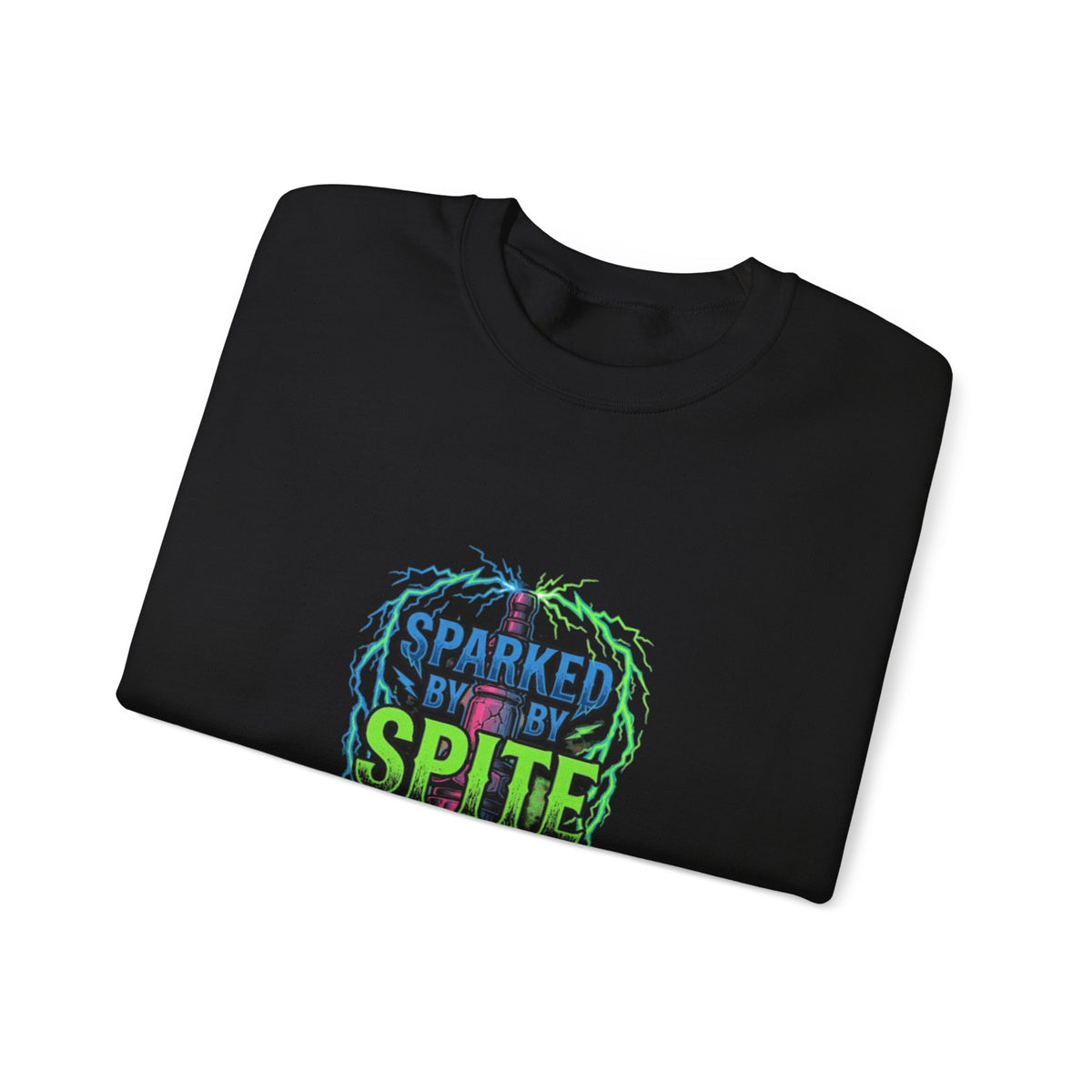 Crewneck Sweatshirt “Sparked by Spite” Lightning Skull Graphic