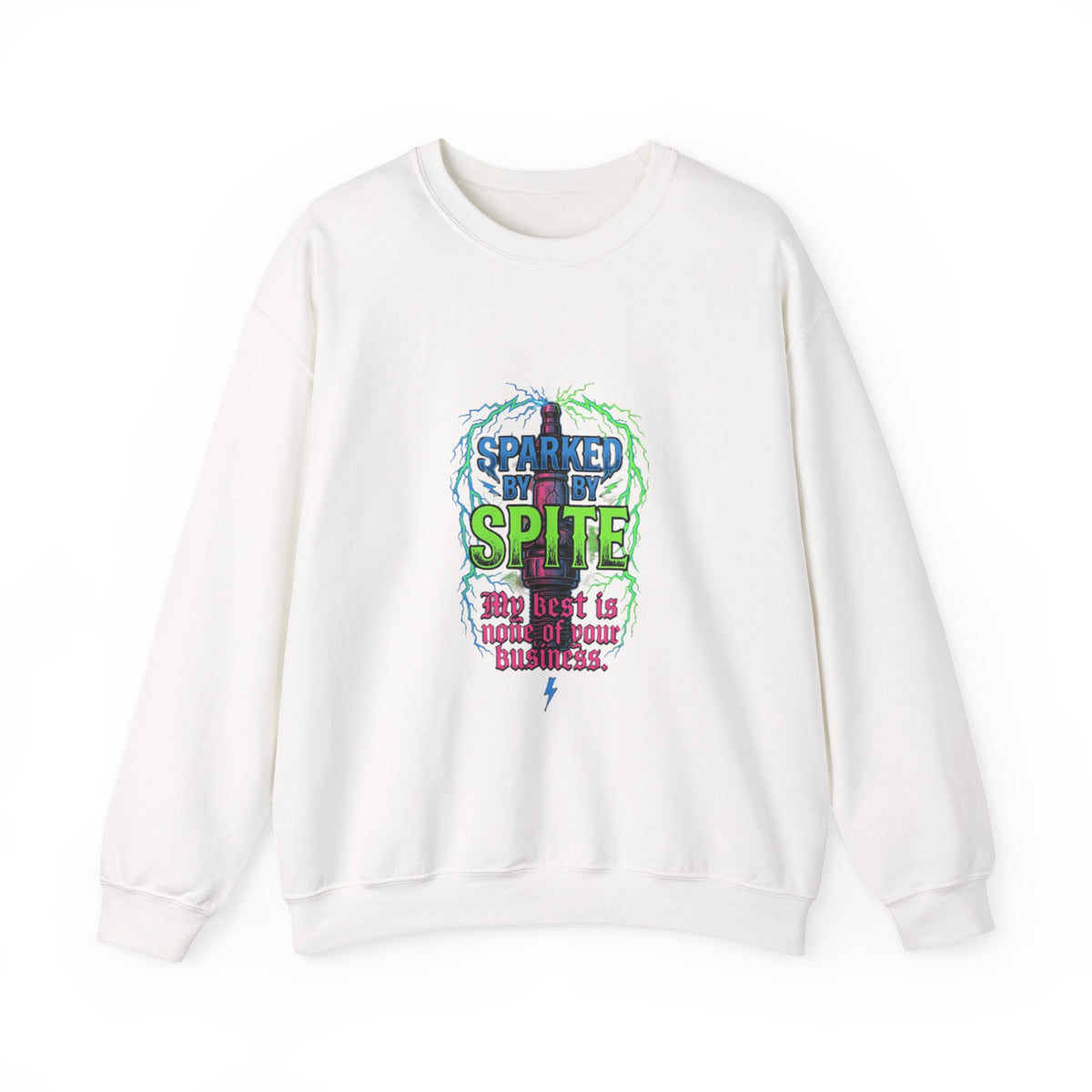 Crewneck Sweatshirt “Sparked by Spite” Lightning Skull Graphic
