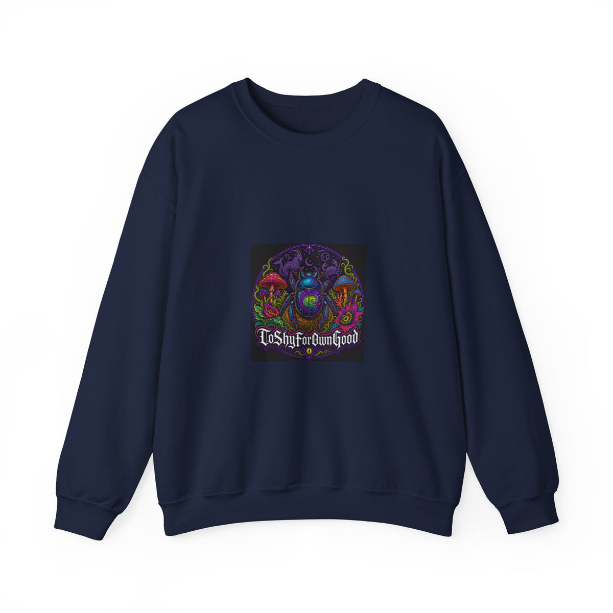 Crewneck Sweatshirt — Psychedelic Skull & Mushroom Art with “To Shuff Around” Text