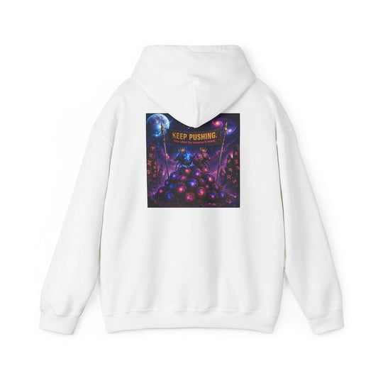 Hoodie — Psychedelic Cosmic Artwork "Keep Pushing" Motivational Pullover