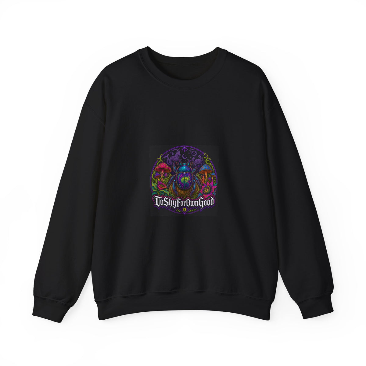 Crewneck Sweatshirt — Psychedelic Skull & Mushroom Art with “To Shuff Around” Text