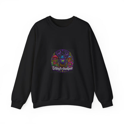 Crewneck Sweatshirt — Psychedelic Skull & Mushroom Art with “To Shuff Around” Text