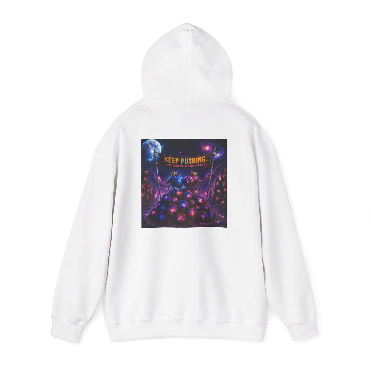 Hoodie — Psychedelic Cosmic Artwork "Keep Pushing" Motivational Pullover