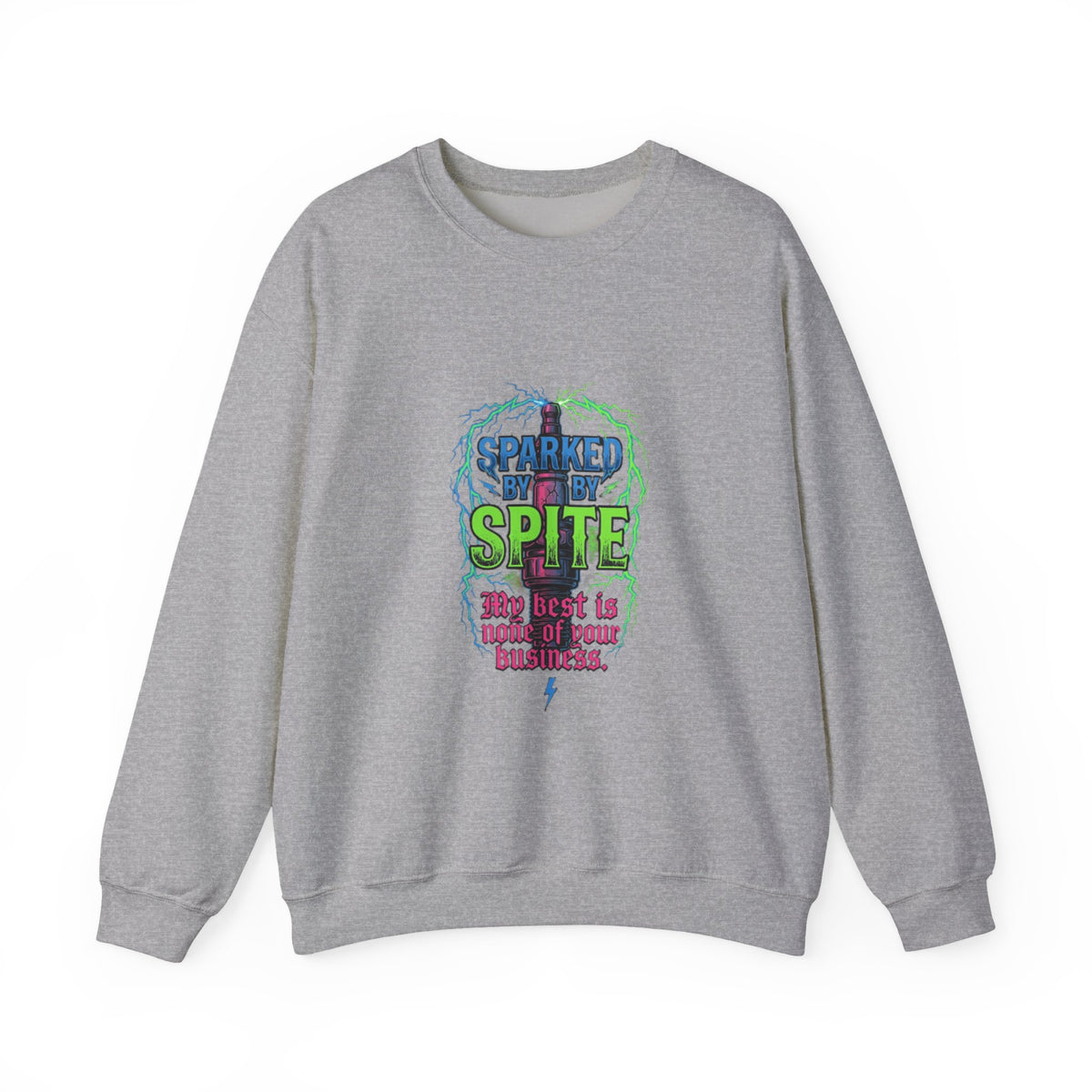 Crewneck Sweatshirt “Sparked by Spite” Lightning Skull Graphic
