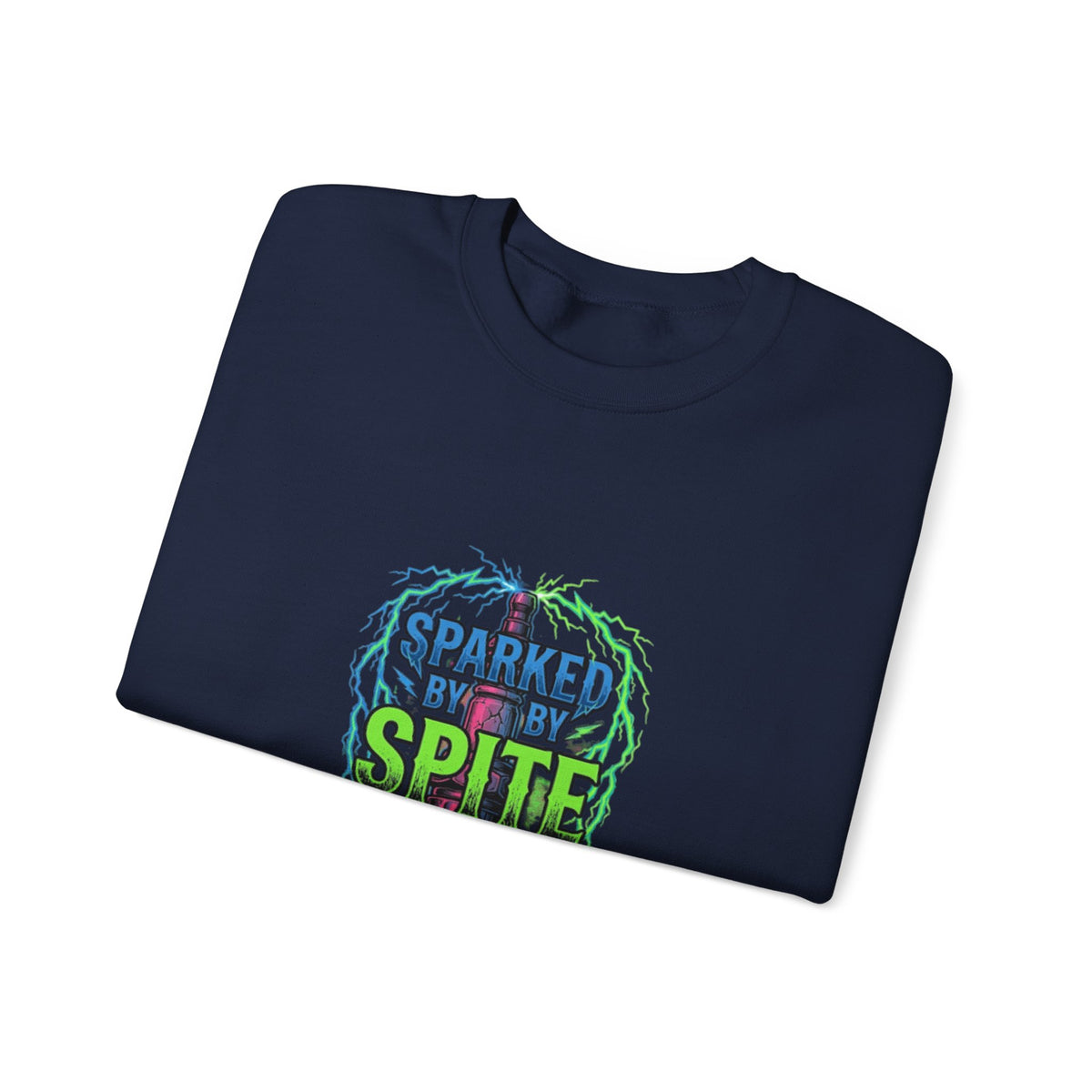 Crewneck Sweatshirt “Sparked by Spite” Lightning Skull Graphic