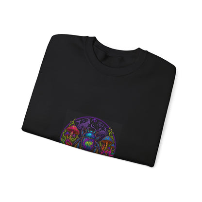 Crewneck Sweatshirt — Psychedelic Skull & Mushroom Art with “To Shuff Around” Text